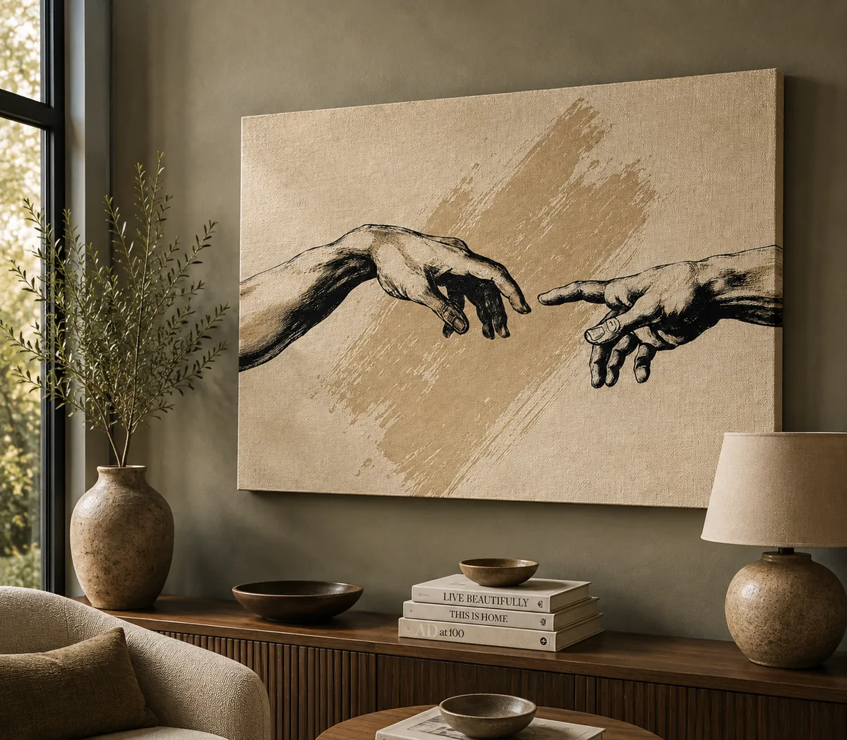Renaissance Hands Canvas Art – Minimalist Creation Sketch Print