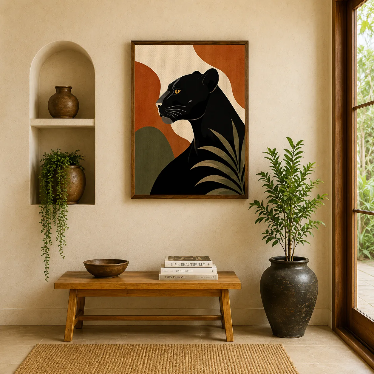 Minimalist Black Panther Canvas Wall Art – Mid-Century Modern Jungle Jaguar