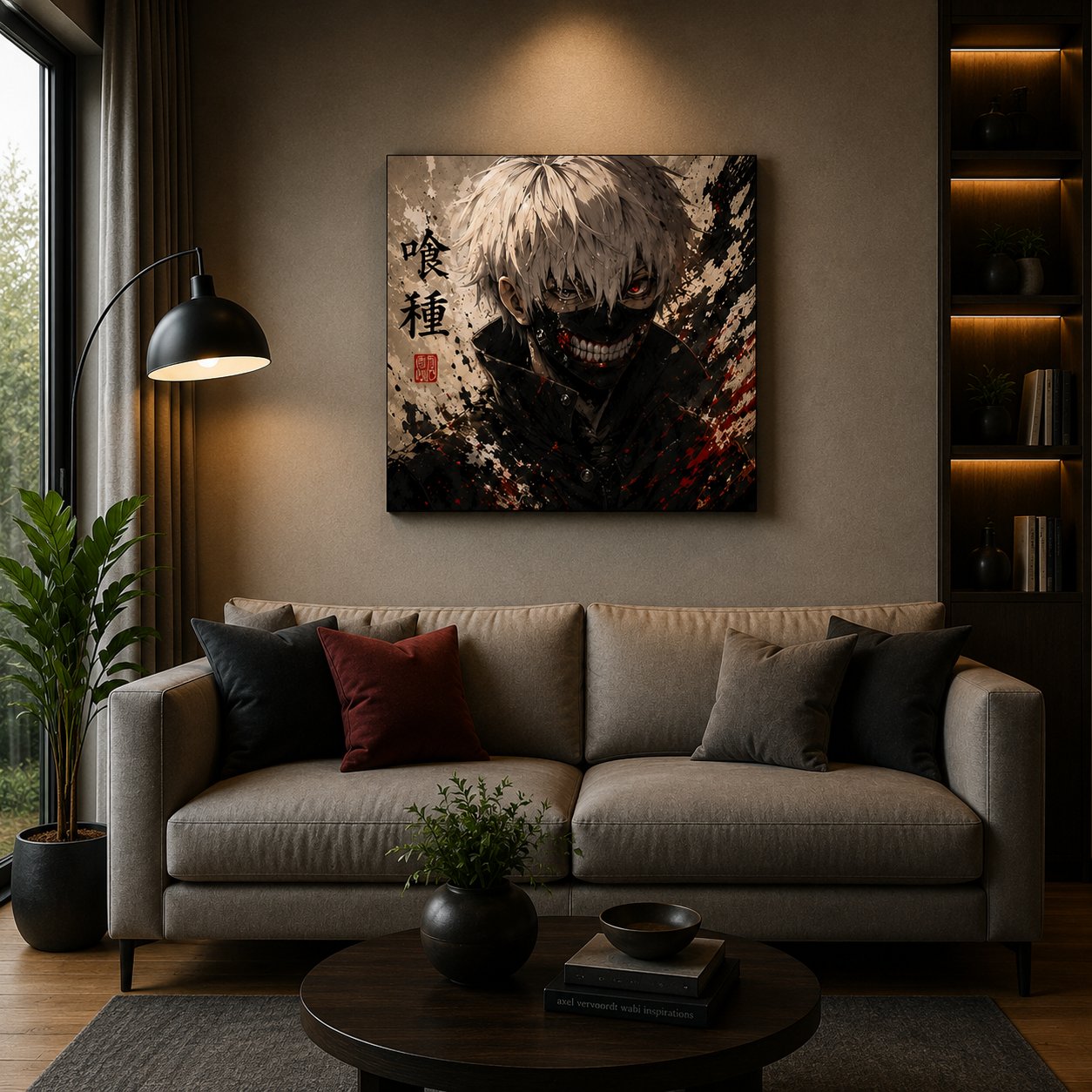 Tokyo Ghoul Ken Kaneki Wall Art – White Hair Ghoul Mask Ink Splatter Canvas Print