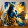 The Divine Flutist – Lord Krishna at Vrindavan Sunset Watercolor Art