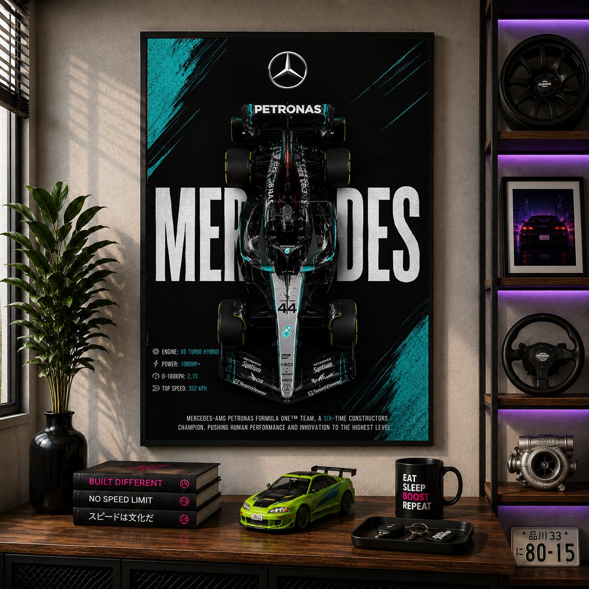 Mercedes-AMG Petronas F1 Team Canvas Poster – No. 44 Formula One Racing Car Wall Art