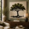 Minimalist Oak Tree Canvas Art – Modern Zen Brushstroke Landscape Print