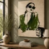 Emerald Street Style Fashion Canvas Art – Olive Green & Ink