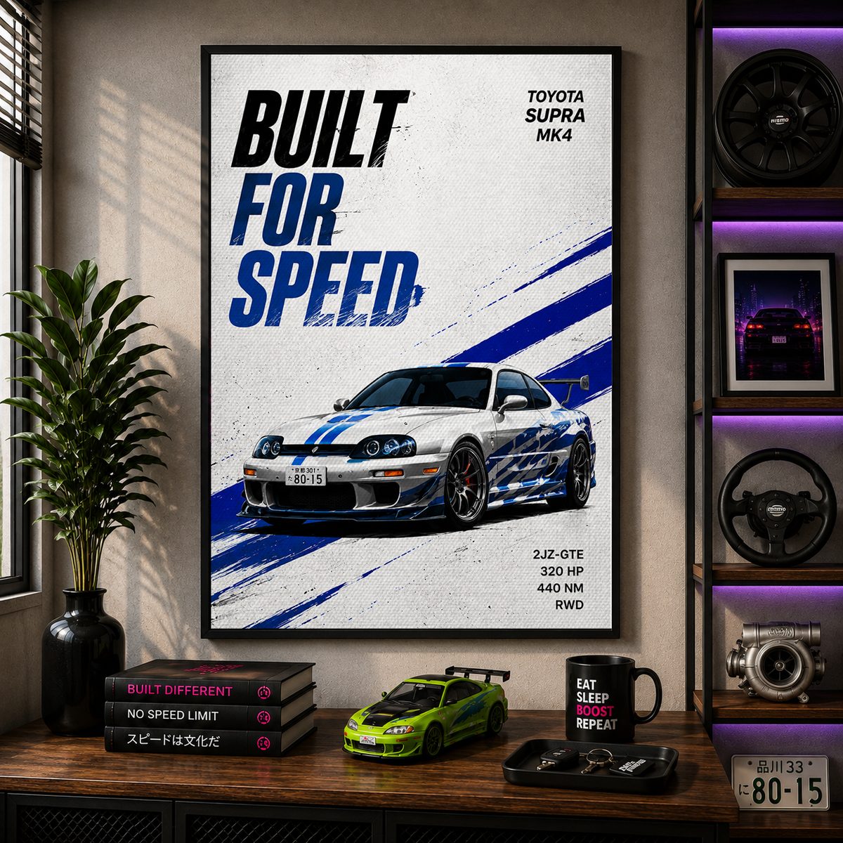 JDM Toyota Supra MK4 Canvas Poster – Built For Speed 2JZ-GTE Japanese Sports Car Wall Art