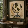Vintage Globe & Map Canvas Print – Modern Retro Brushstroke Art