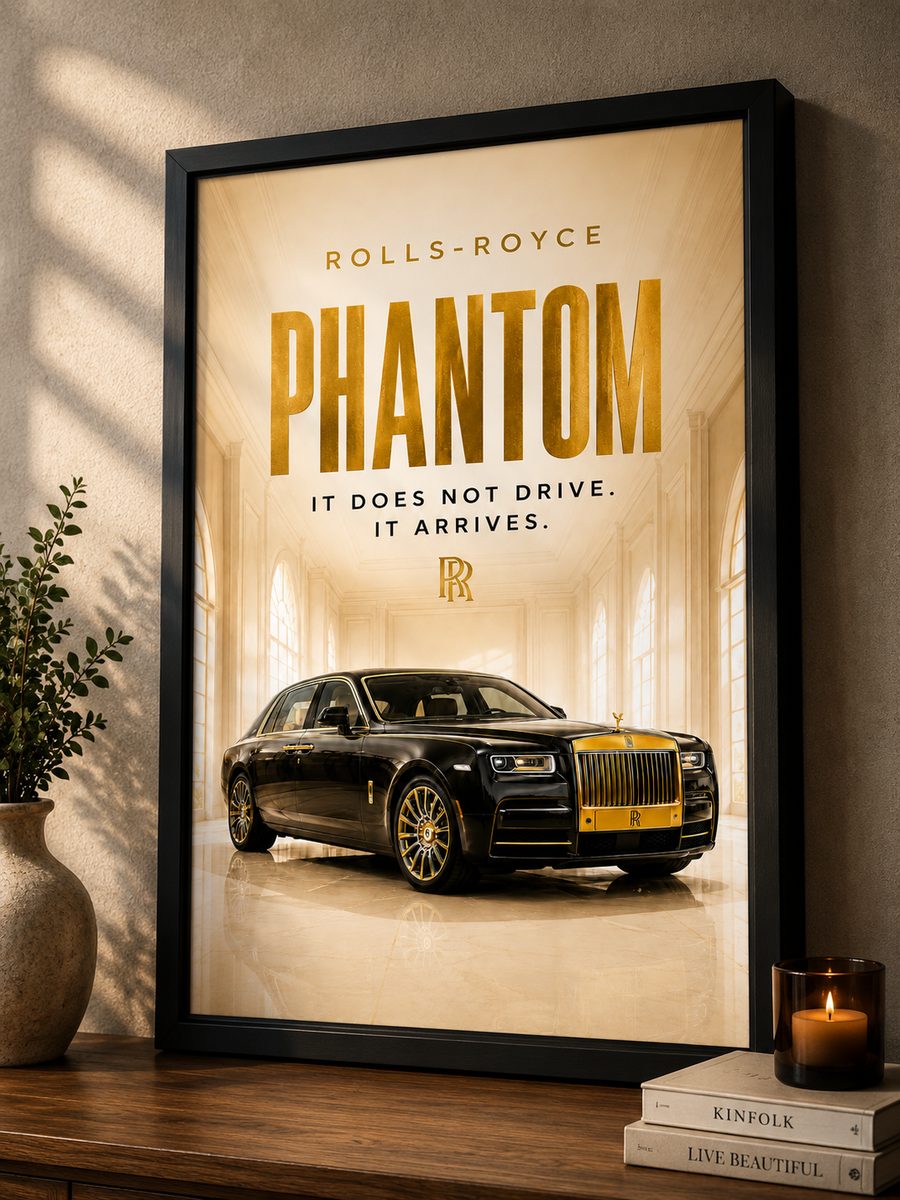 Rolls-Royce Phantom Canvas Poster – It Does Not Drive, It Arrives Luxury Car Wall Art