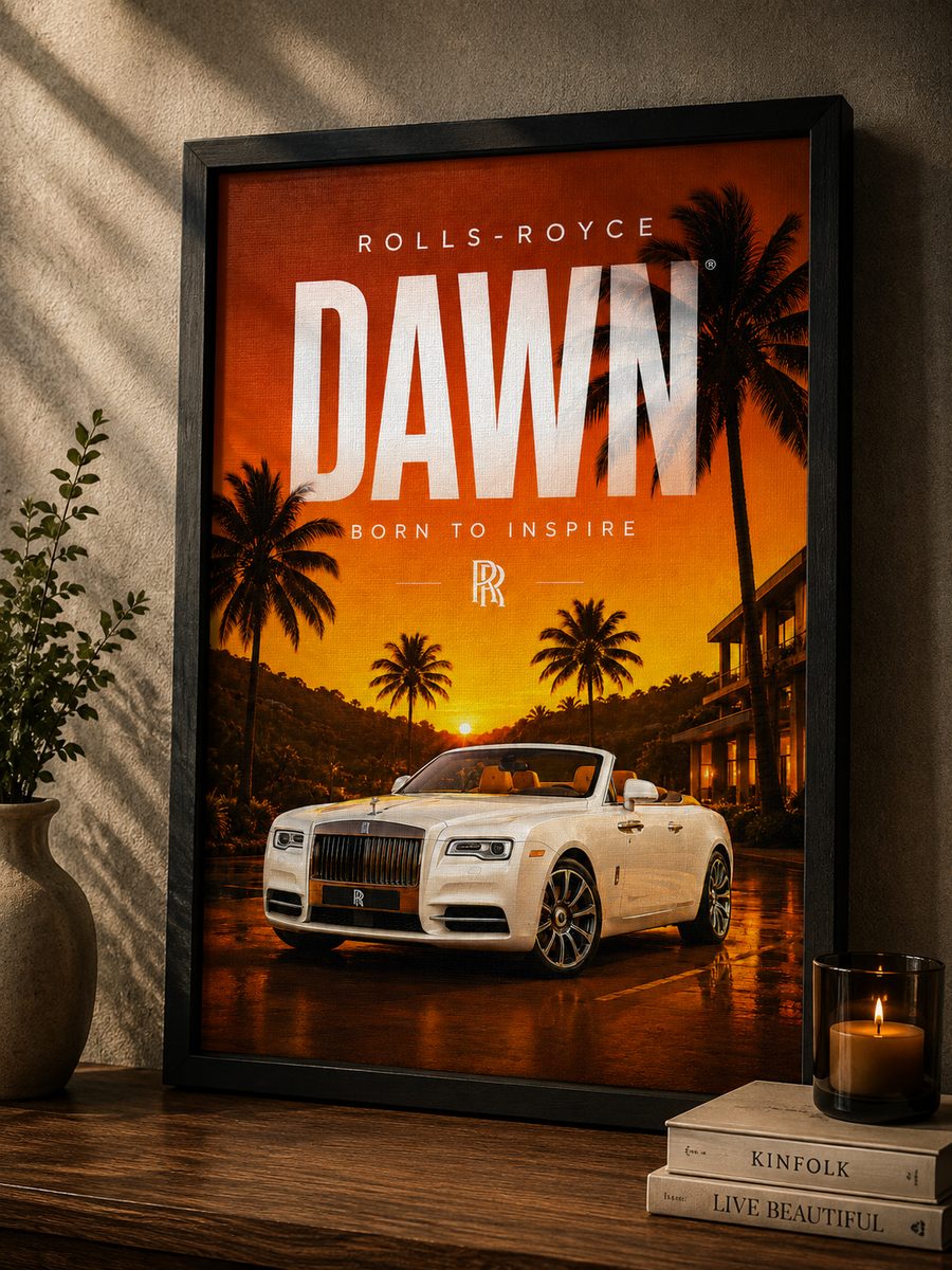 Rolls-Royce Dawn Canvas Poster – Born To Inspire Luxury Convertible Sunset Wall Art