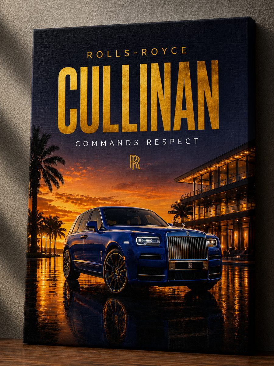 Rolls-Royce Cullinan Canvas Poster – Commands Respect Luxury SUV Golden Hour Sunset Wall Art
