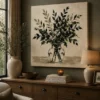 Botanical Branches in Glass Vase Art – Modern Olive Green Brushstroke Print
