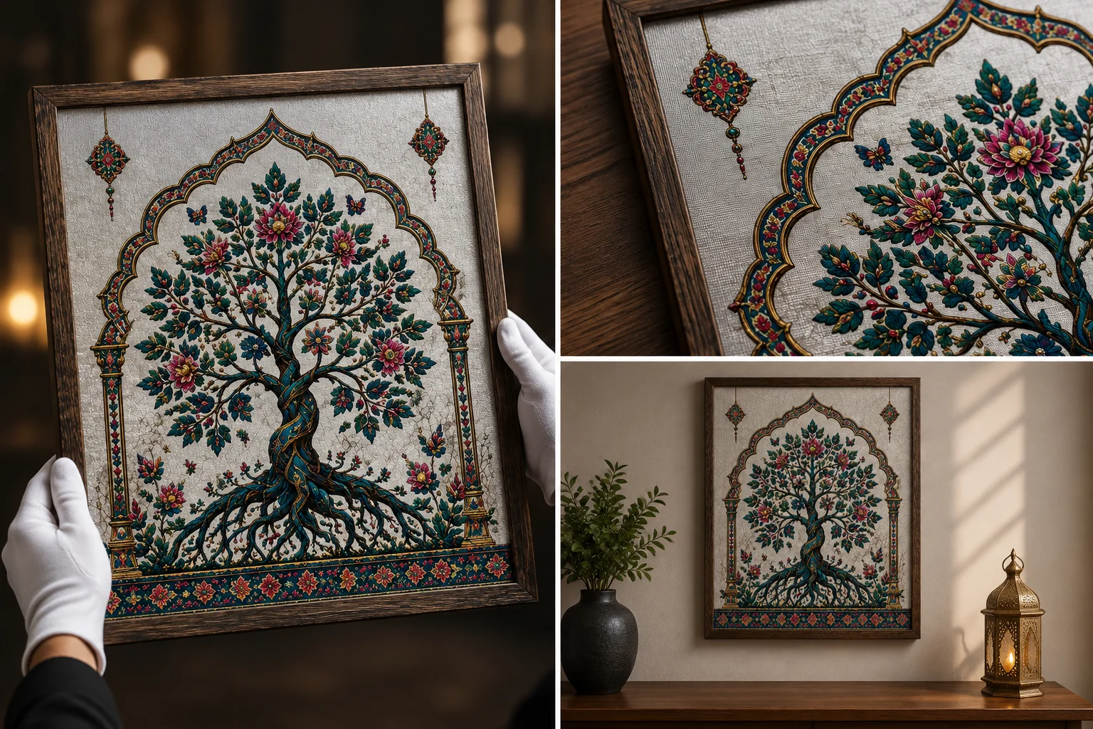 Luxury Tree of Life Canvas Art – Premium Silver Metallic Mughal Arch Print - Image 3