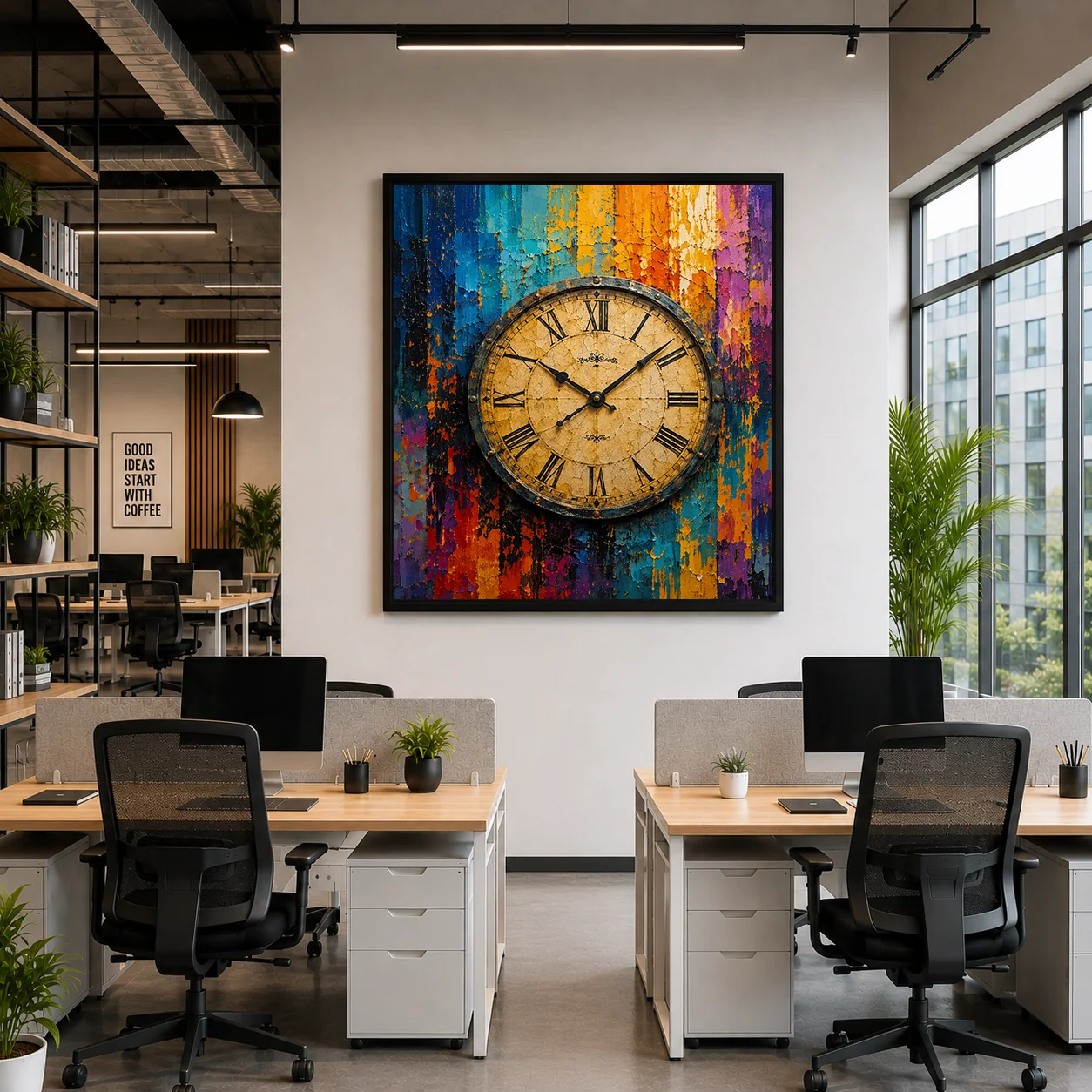 Vintage Pocket Watch Color Maximal Canvas Print - Retro Impasto Clock Wall Art