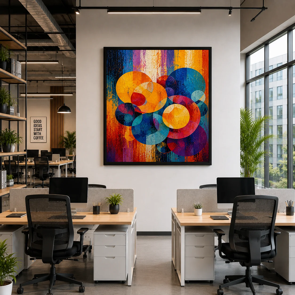 Geometric Overlapping Circles Color Maximal Canvas Print - Retro Impasto Abstract Wall Art