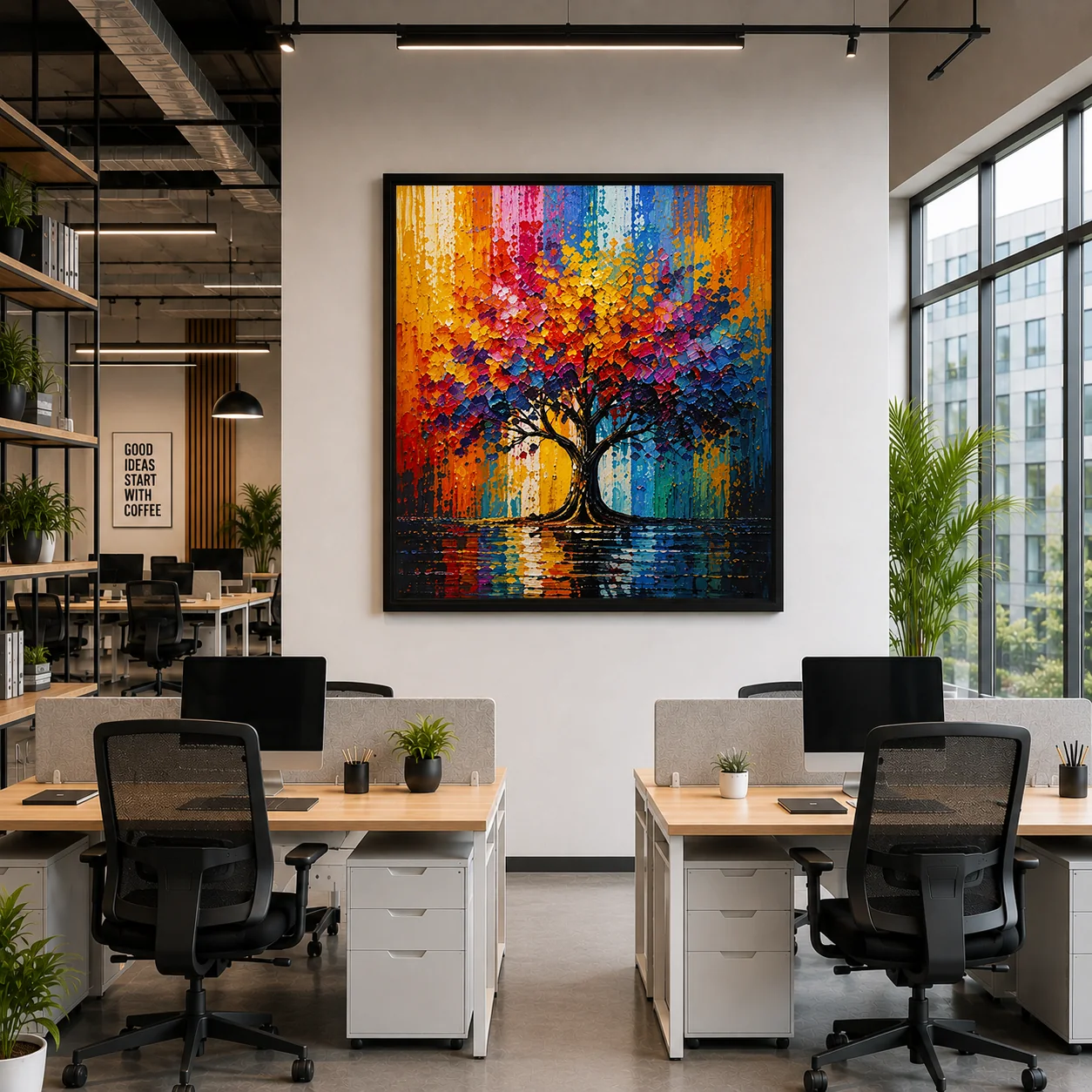 Tree of Life Landscape Color Maximal Canvas Print - Retro Impasto Rainbow Wall Art