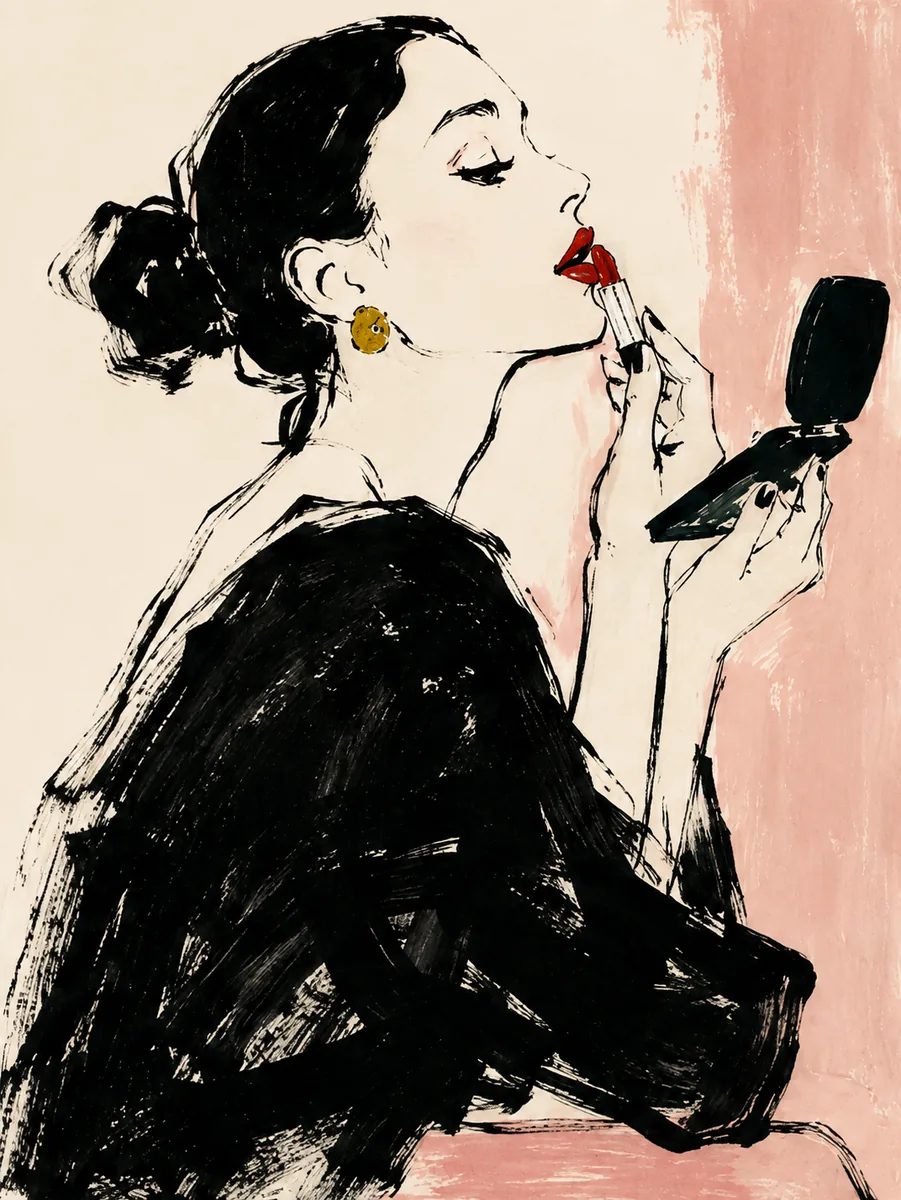 French Vanity Lipstick Fashion Canvas Art – Red & Blush Pink - Image 2