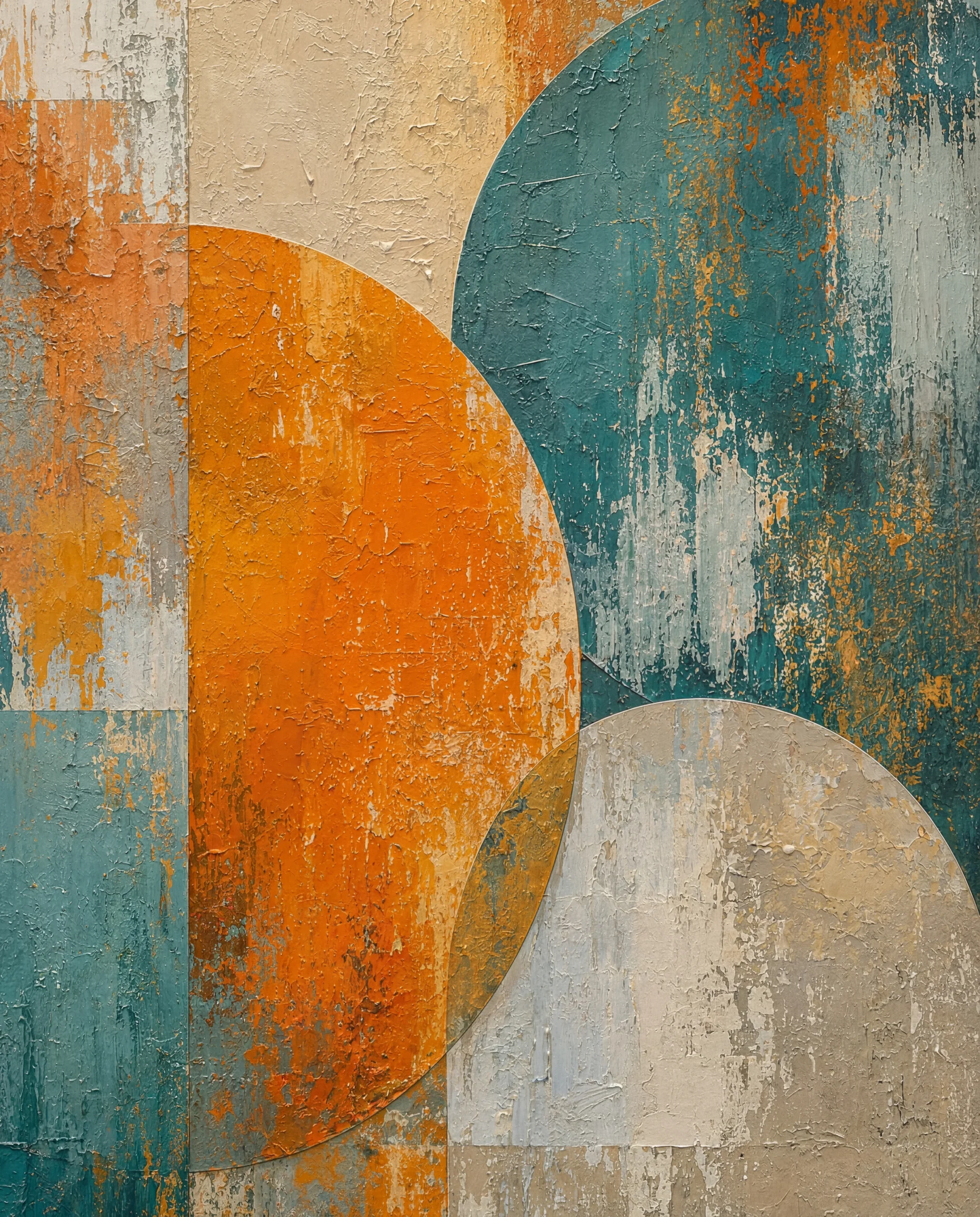 Intersecting Orbs – Heavy Texture Palette Knife Geometric Illustration - Image 2