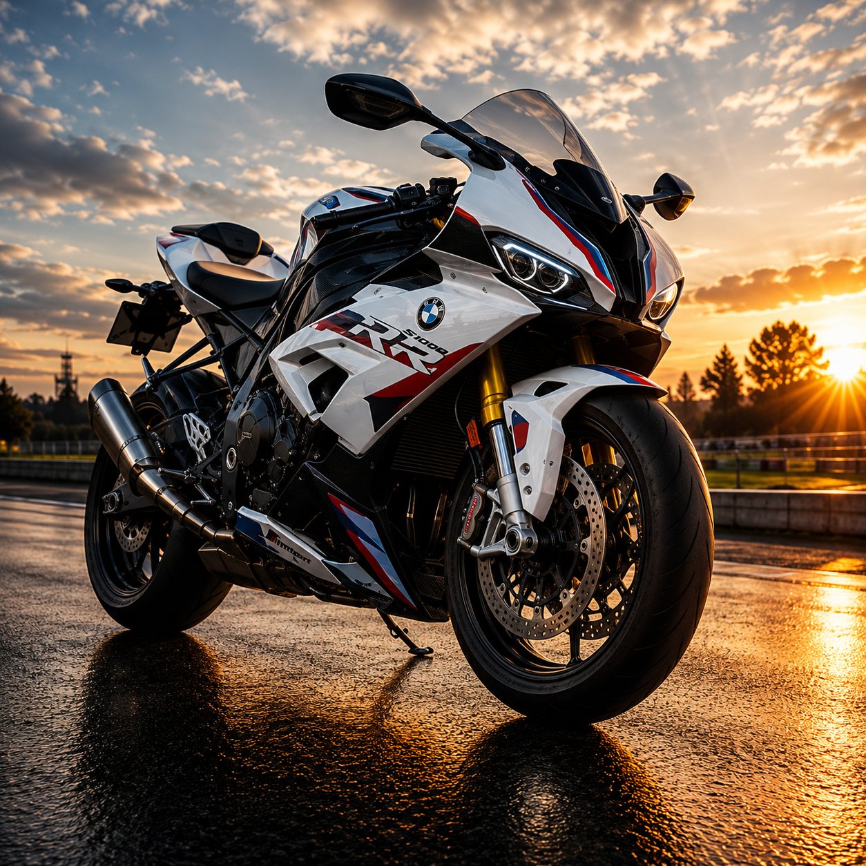 BMW S1000RR Motorcycle Wall Art – Motorsport White Trackside Sunset Canvas Print - Image 4