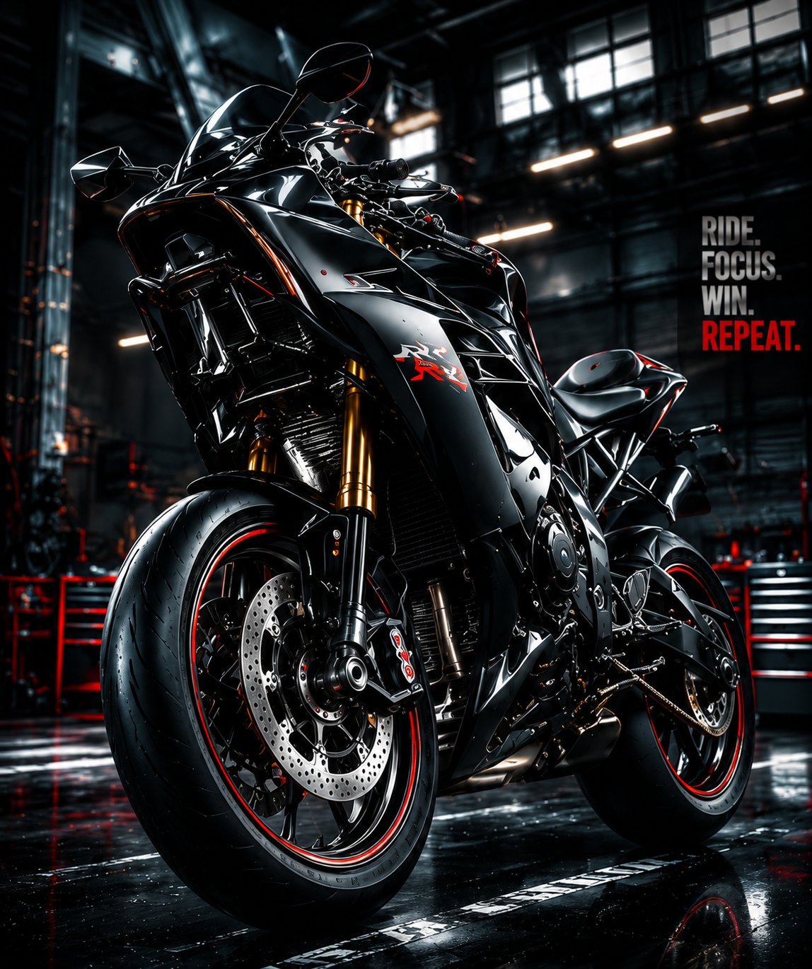 BMW S1000RR Motorcycle Wall Art – Stealth Black Cyberpunk Garage Canvas Print - Image 2