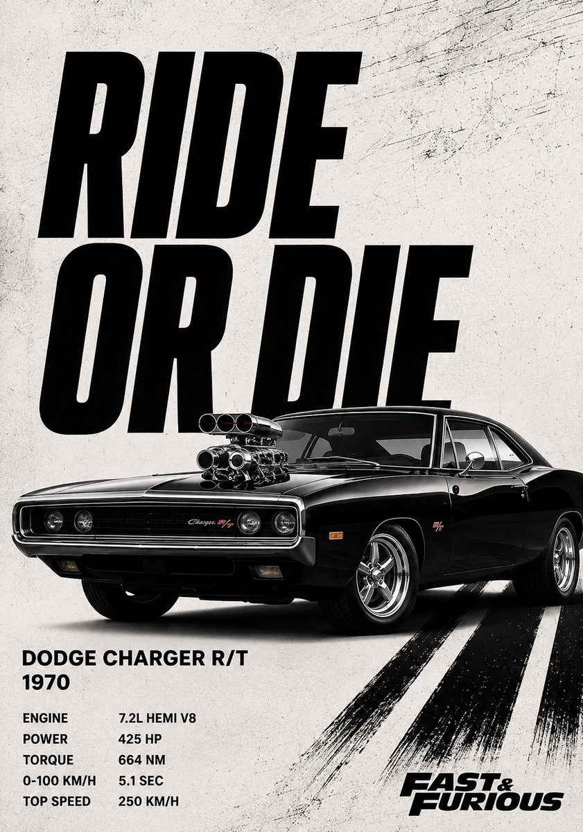 Classic 1970 Dodge Charger R/T Canvas Poster – Ride or Die Fast & Furious Muscle Car Wall Art - Image 3