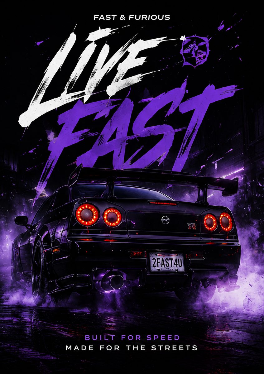 JDM Nissan Skyline GT-R R34 Canvas Poster – Live Fast Fast & Furious Street Racing Wall Art - Image 3
