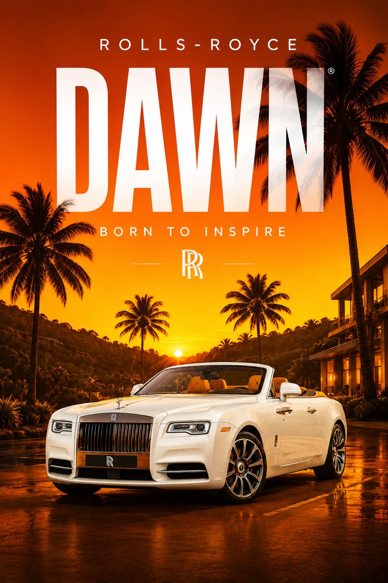 Rolls-Royce Dawn Canvas Poster – Born To Inspire Luxury Convertible Sunset Wall Art - Image 2
