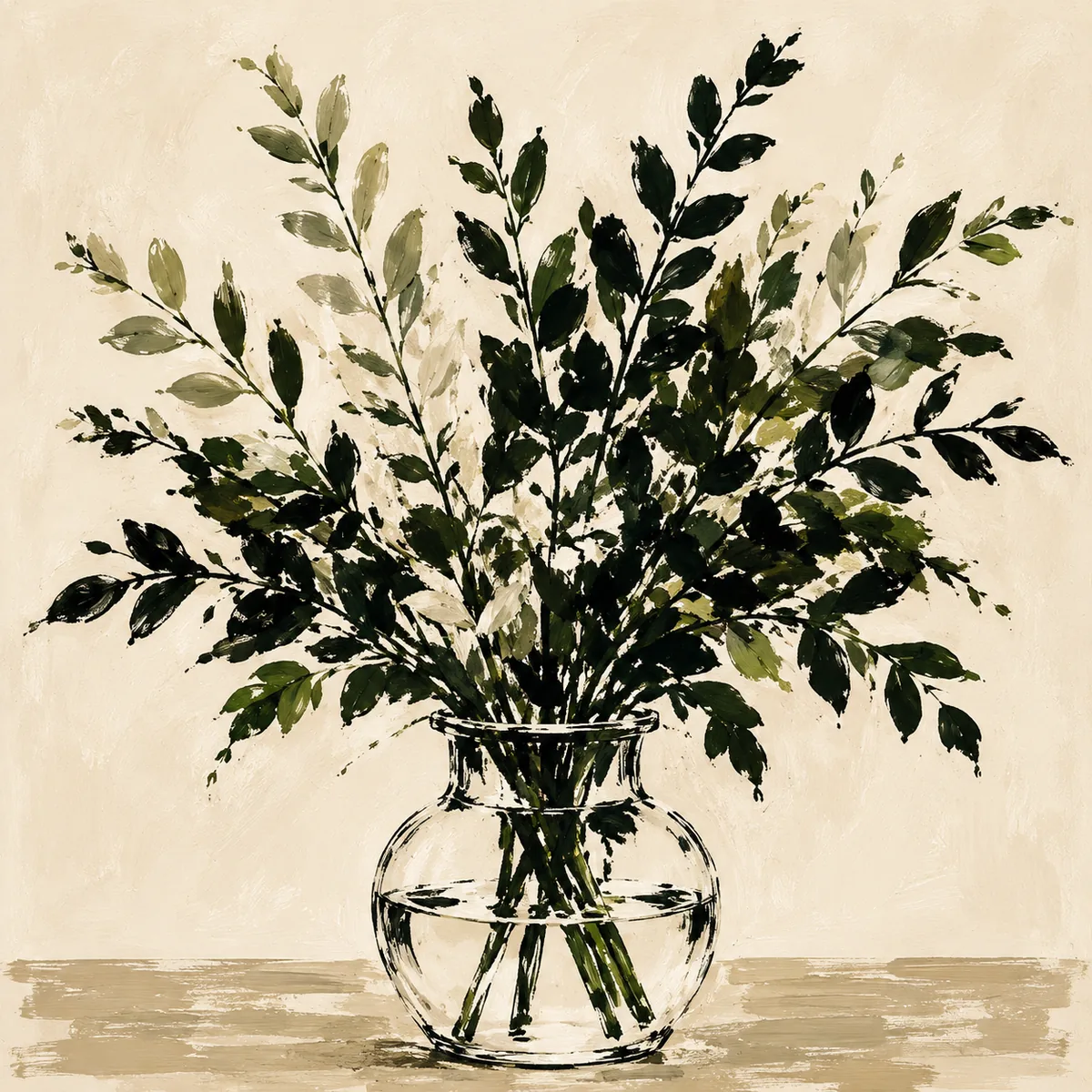 Botanical Branches in Glass Vase Art – Modern Olive Green Brushstroke Print - Image 3