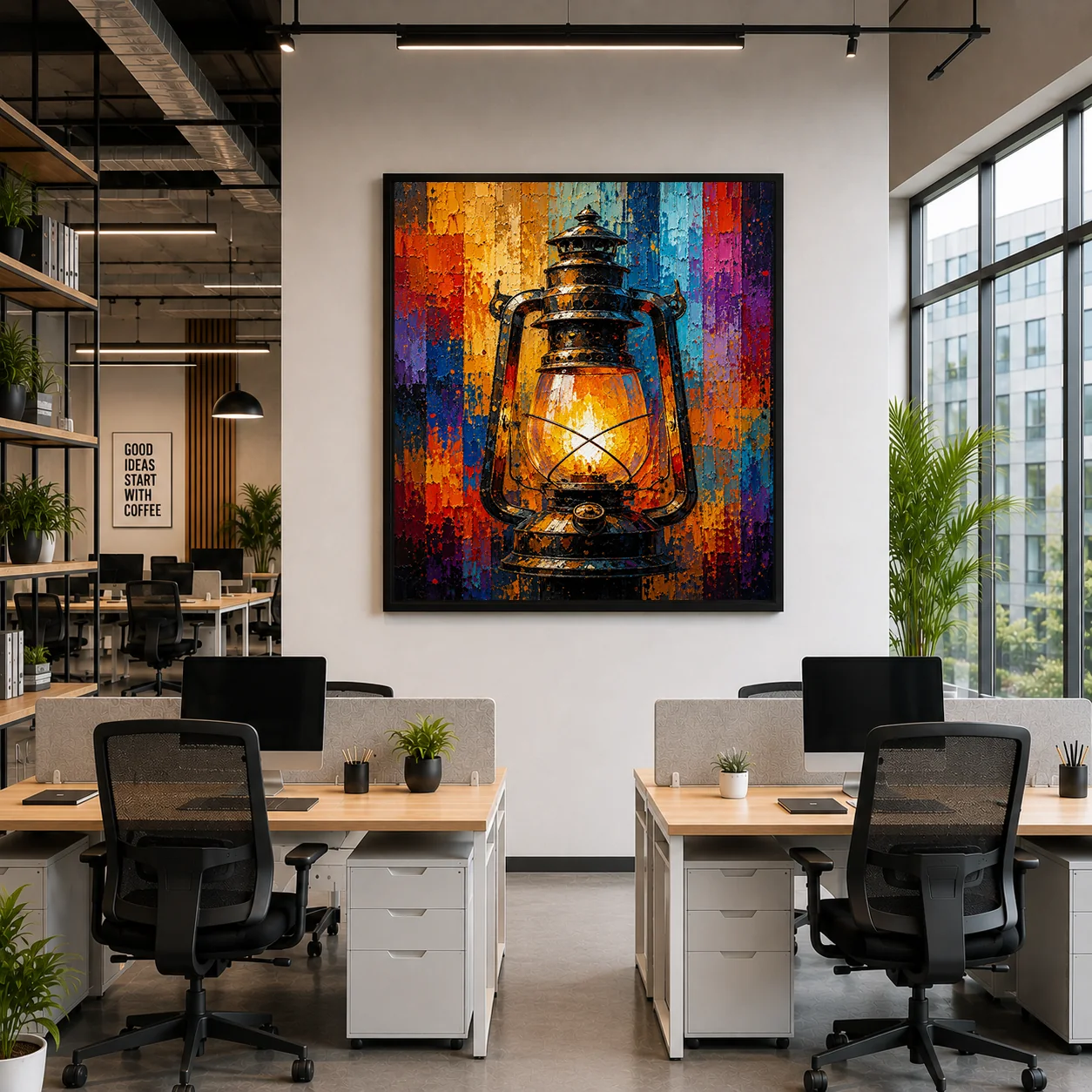 Vintage Lantern Color Maximal Canvas Print - Retro Impasto Still Life Wall Art