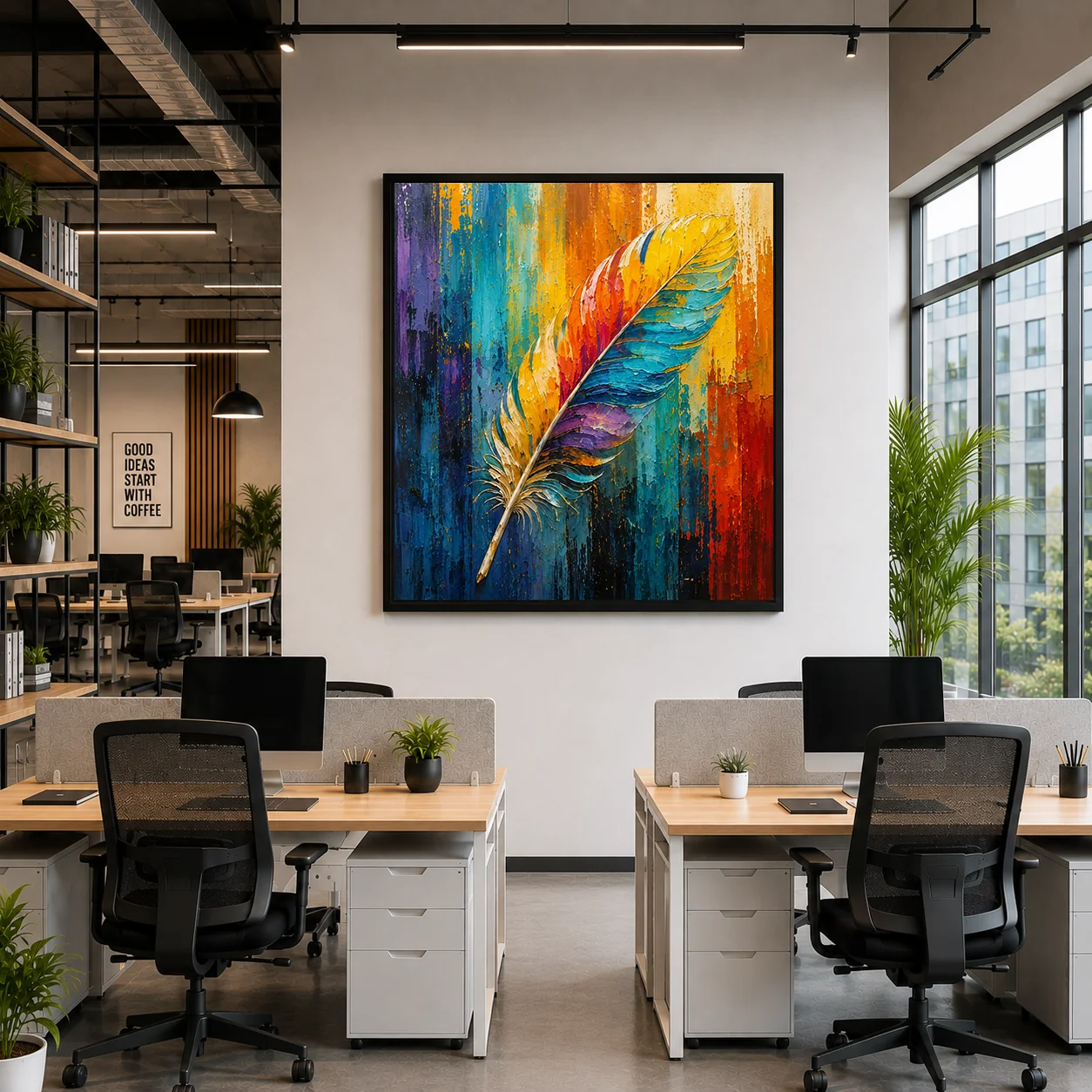 Rainbow Feather Color Maximal Canvas Print - Retro Impasto Abstract Nature Wall Art