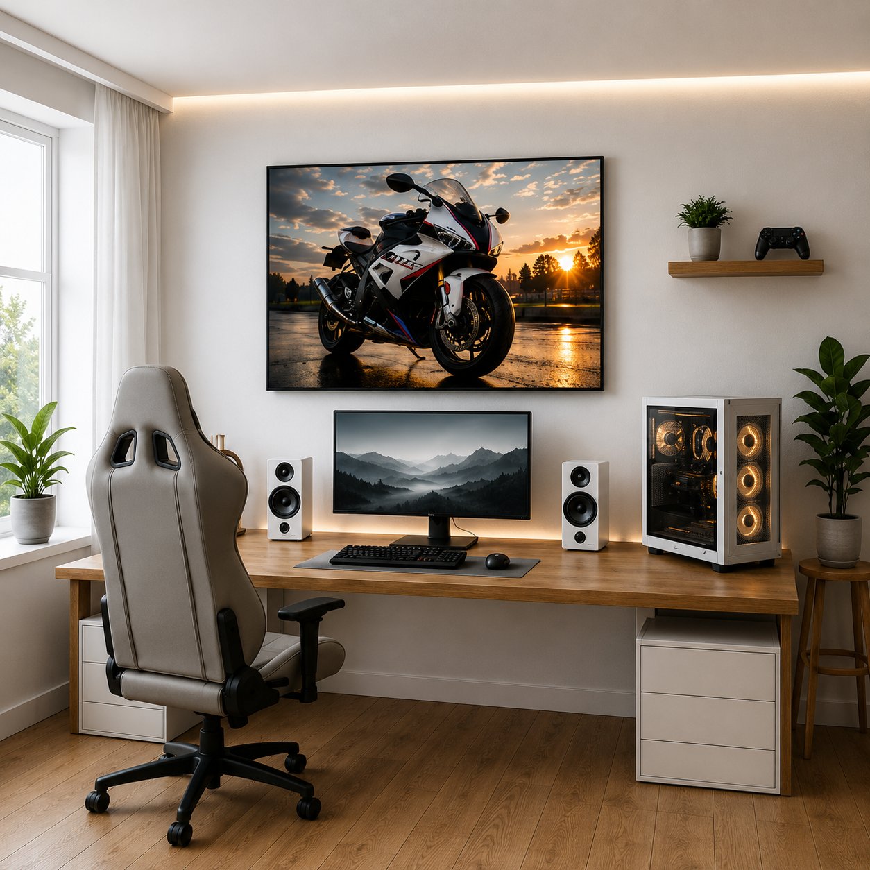 BMW S1000RR Motorcycle Wall Art – Motorsport White Trackside Sunset Canvas Print - Image 2