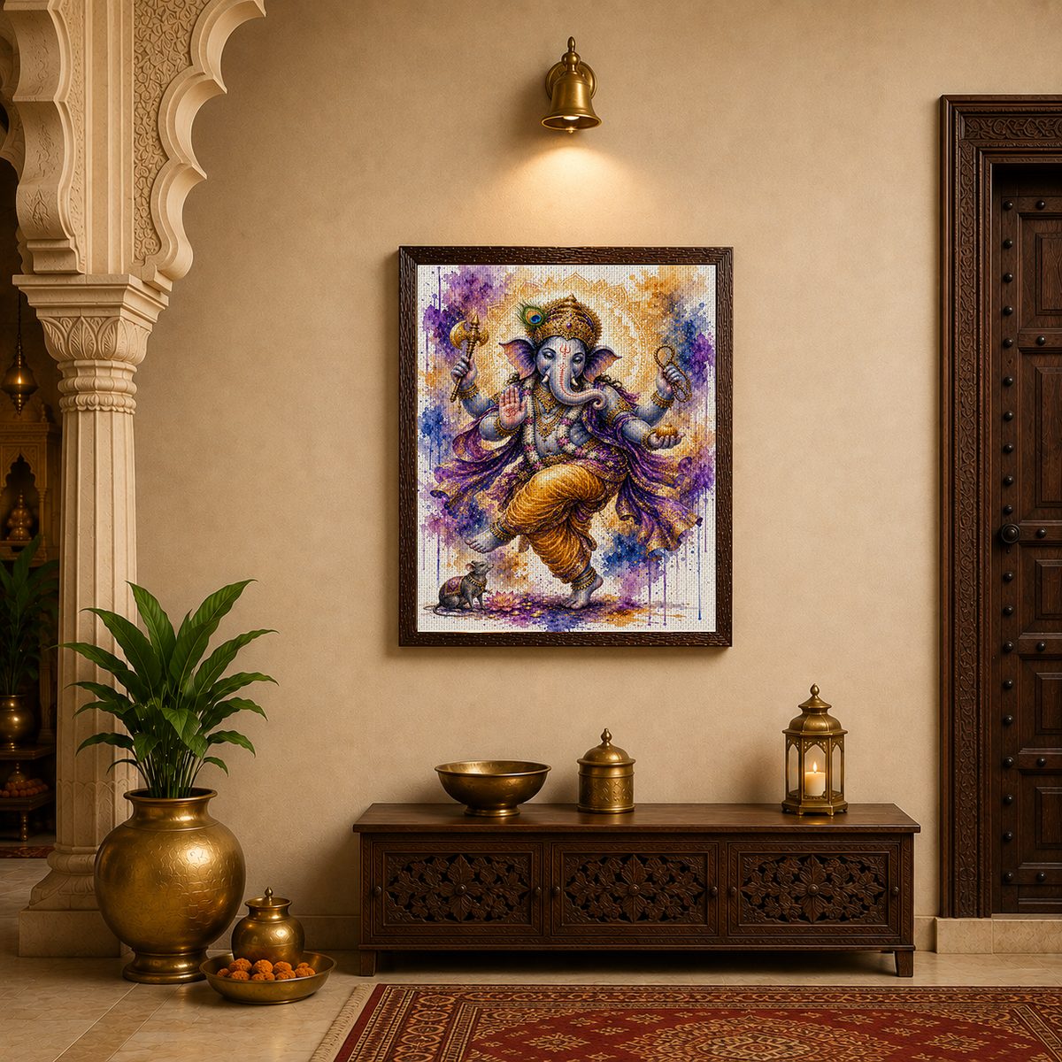 Dancing Lord Ganesha – Vibrant Watercolor Spiritual Art Print - Image 4