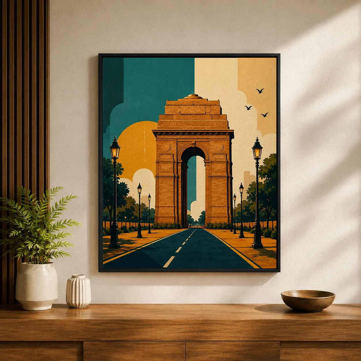 Retro India Gate Canvas Print - Vintage Delhi Monument Wall Art