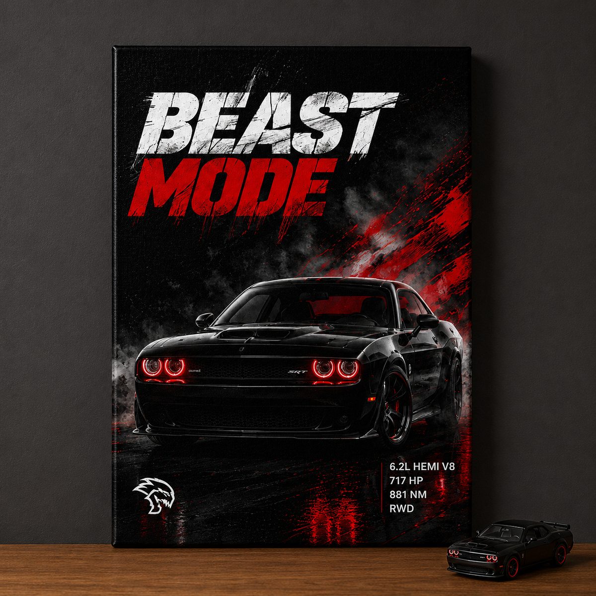 Dodge Challenger SRT Hellcat "Beast Mode" Automotive Wall Art - Image 3