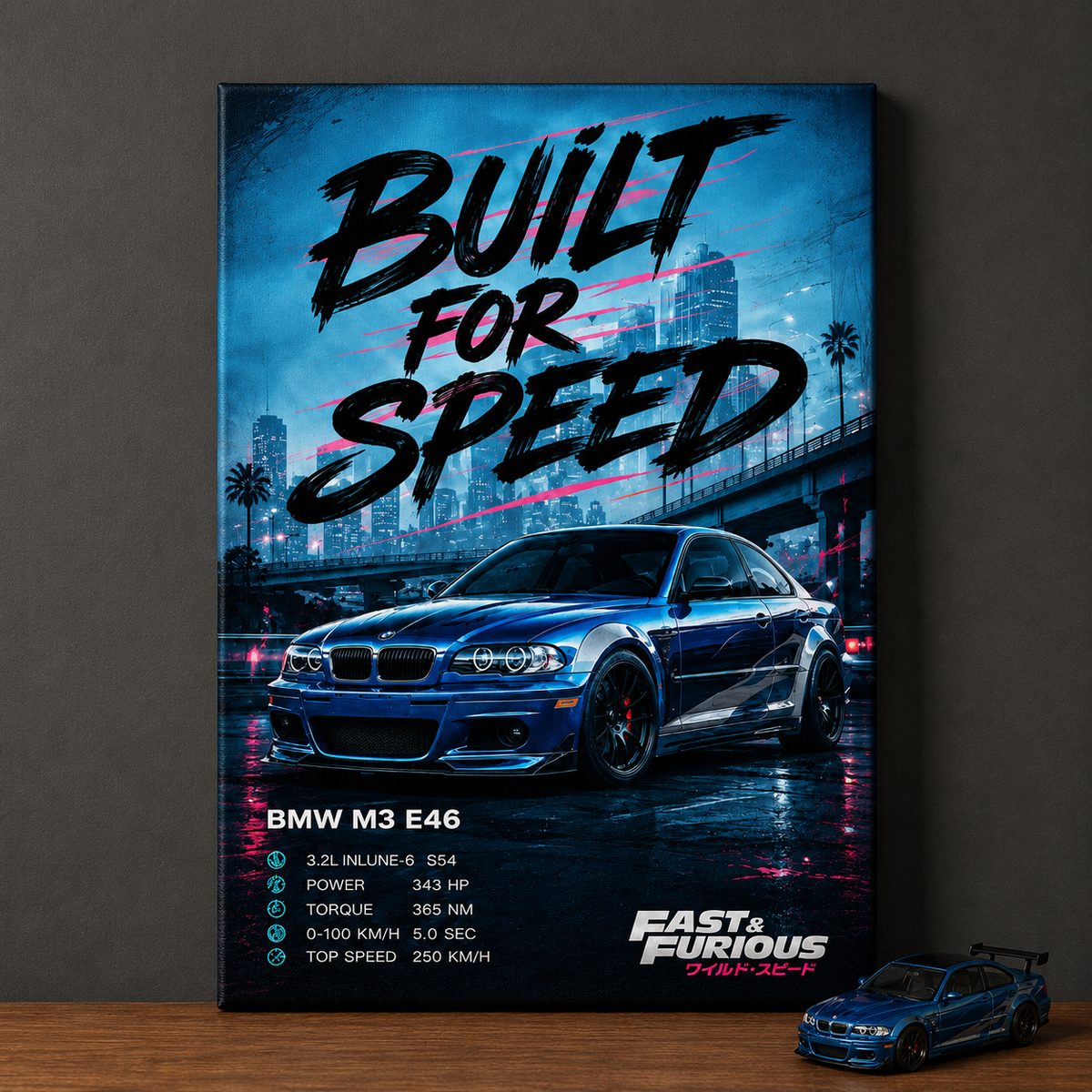 BMW M3 E46 Canvas Poster – Built For Speed Fast & Furious German Sports Car Wall Art - Image 3