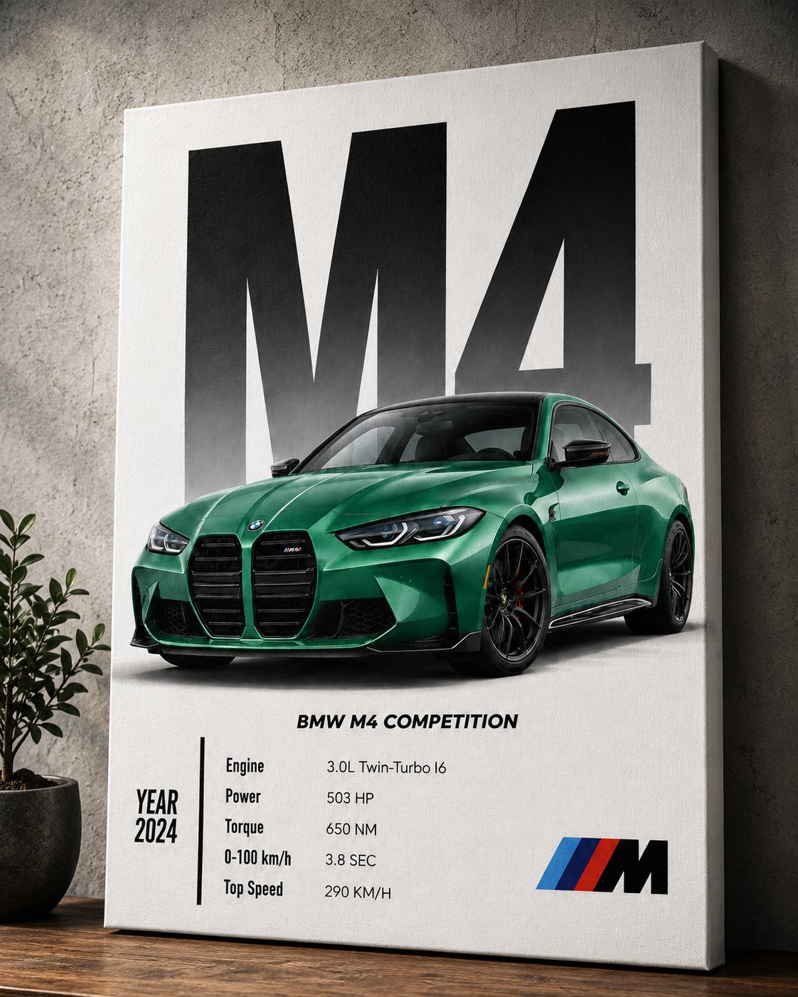 BMW M4 Competition Wall Art – Isle of Man Green Metallic Luxury Car Canvas - Image 3