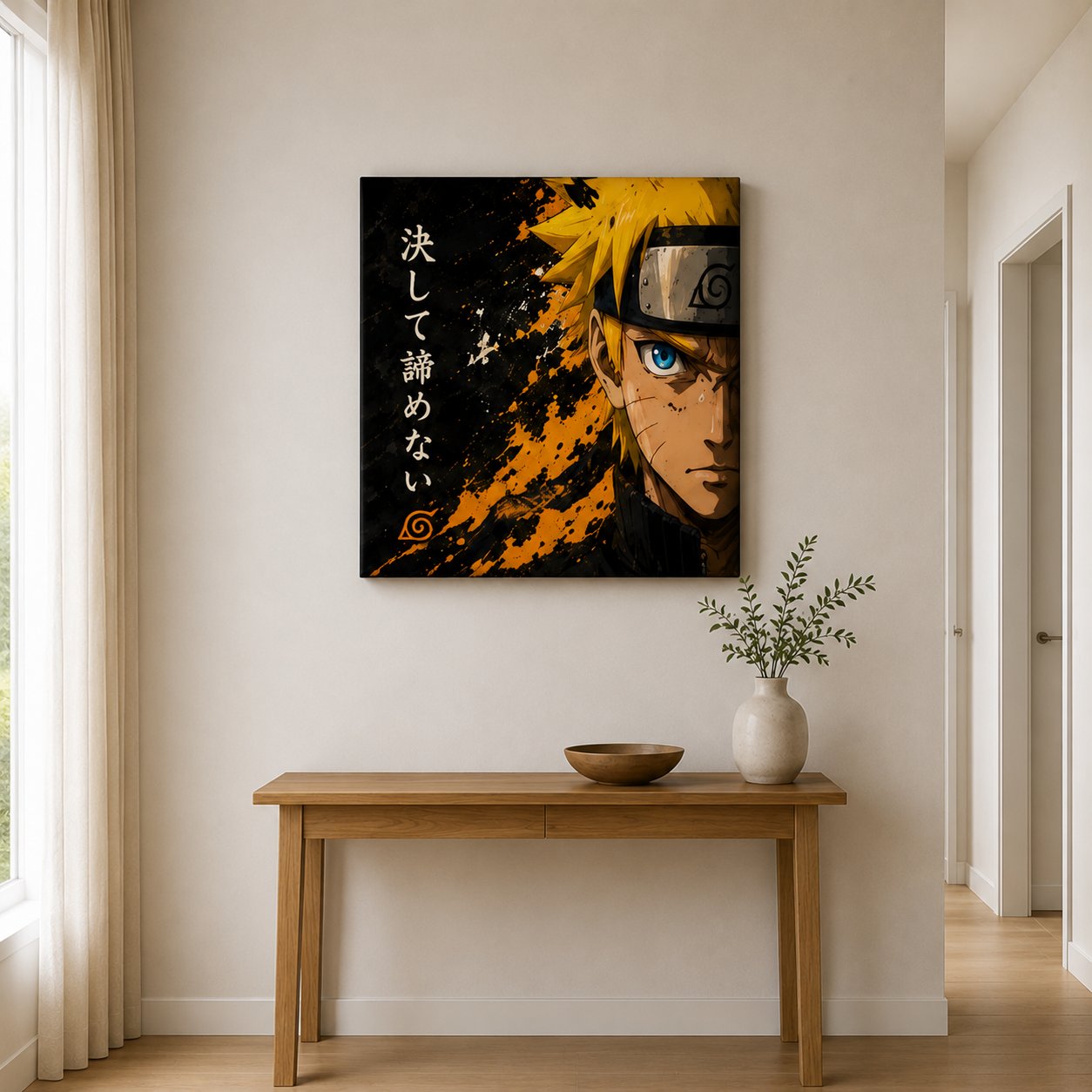 Naruto Uzumaki Anime Wall Art – Never Give Up Japanese Kanji Canvas Print - Image 3