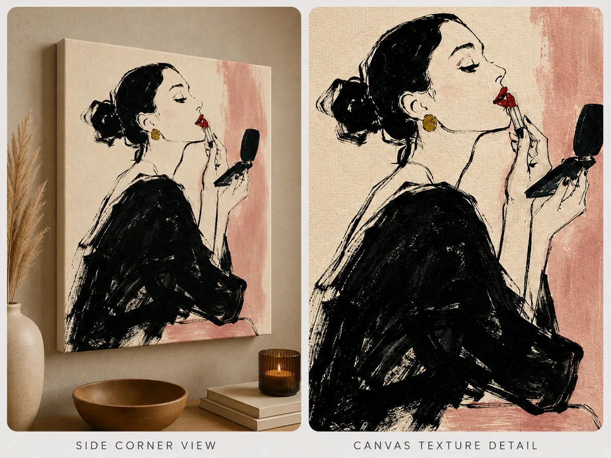 French Vanity Lipstick Fashion Canvas Art – Red & Blush Pink - Image 3