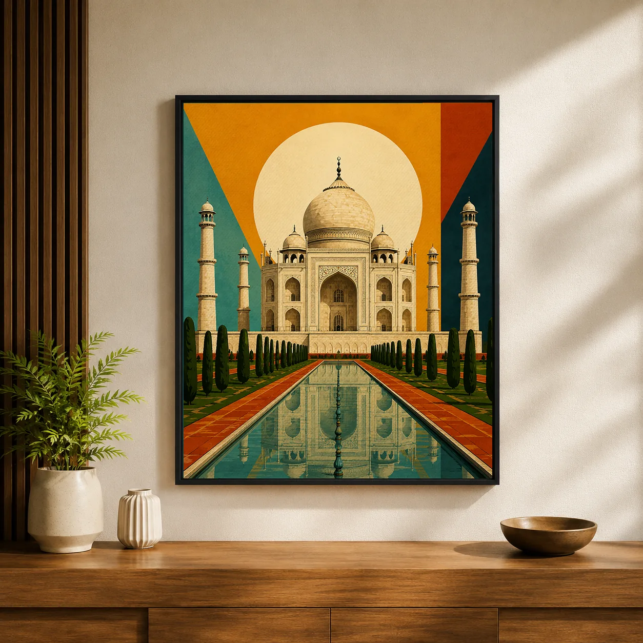 Retro Taj Mahal Canvas Print - Vintage Agra Monument Sunset Wall Art