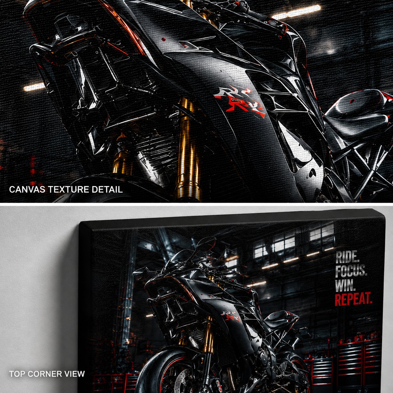 BMW S1000RR Motorcycle Wall Art – Stealth Black Cyberpunk Garage Canvas Print - Image 3