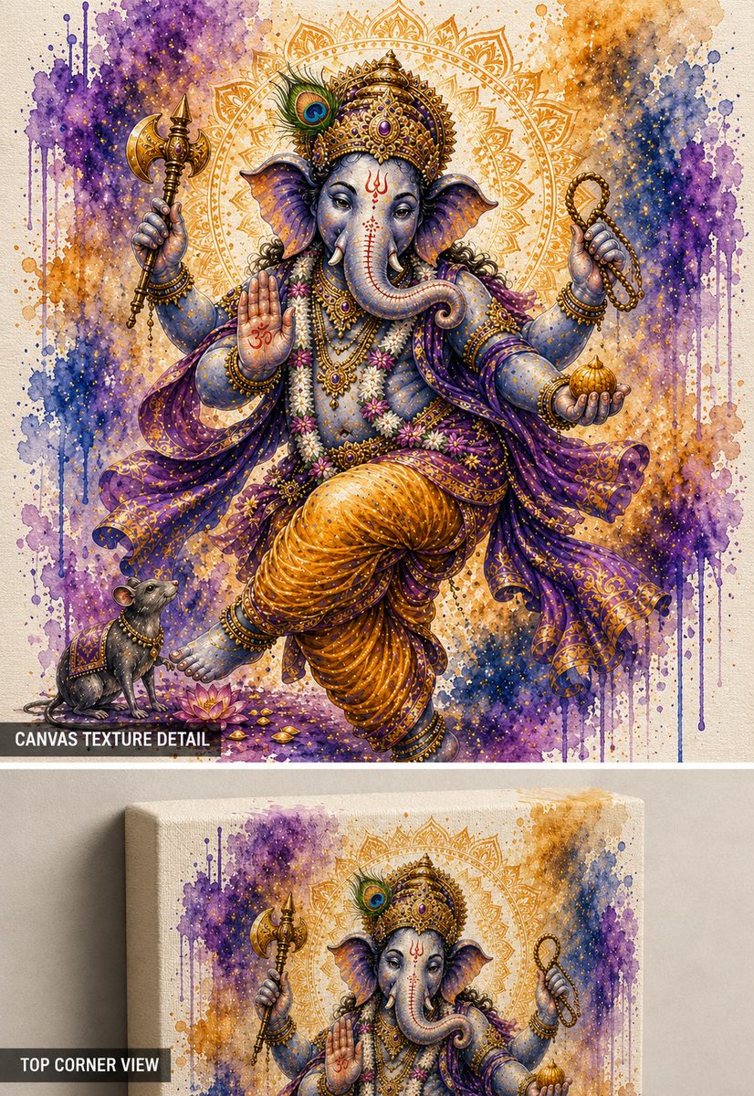 Dancing Lord Ganesha – Vibrant Watercolor Spiritual Art Print - Image 2