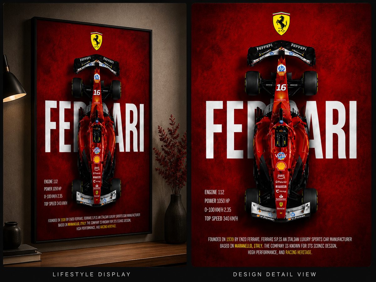 Ferrari F1 Racing Car Wall Art – Scuderia Formula 1 Top Down Canvas Print - Image 4