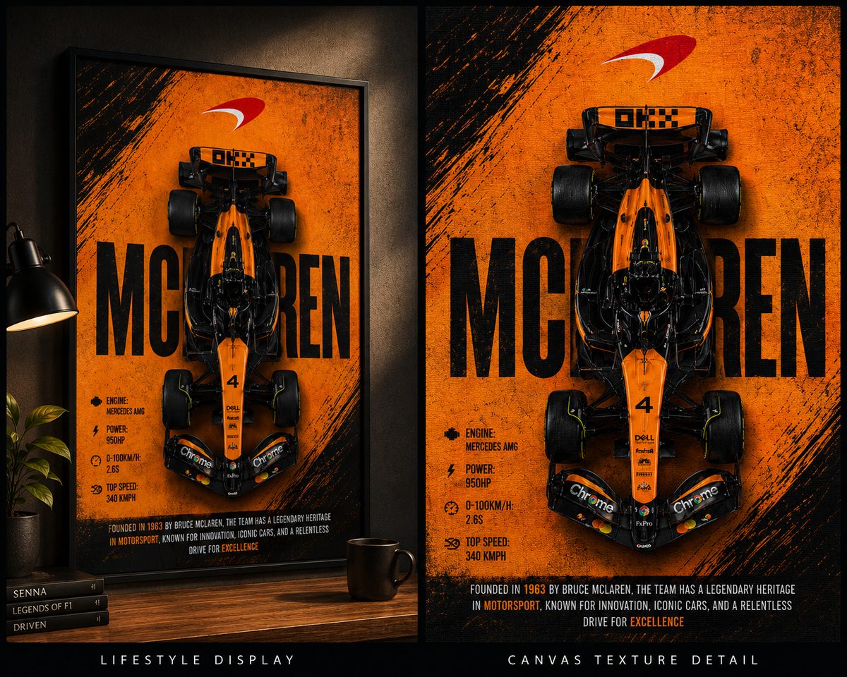 McLaren F1 Racing Car Wall Art – Papaya Orange Formula 1 Top Down Canvas Print - Image 3