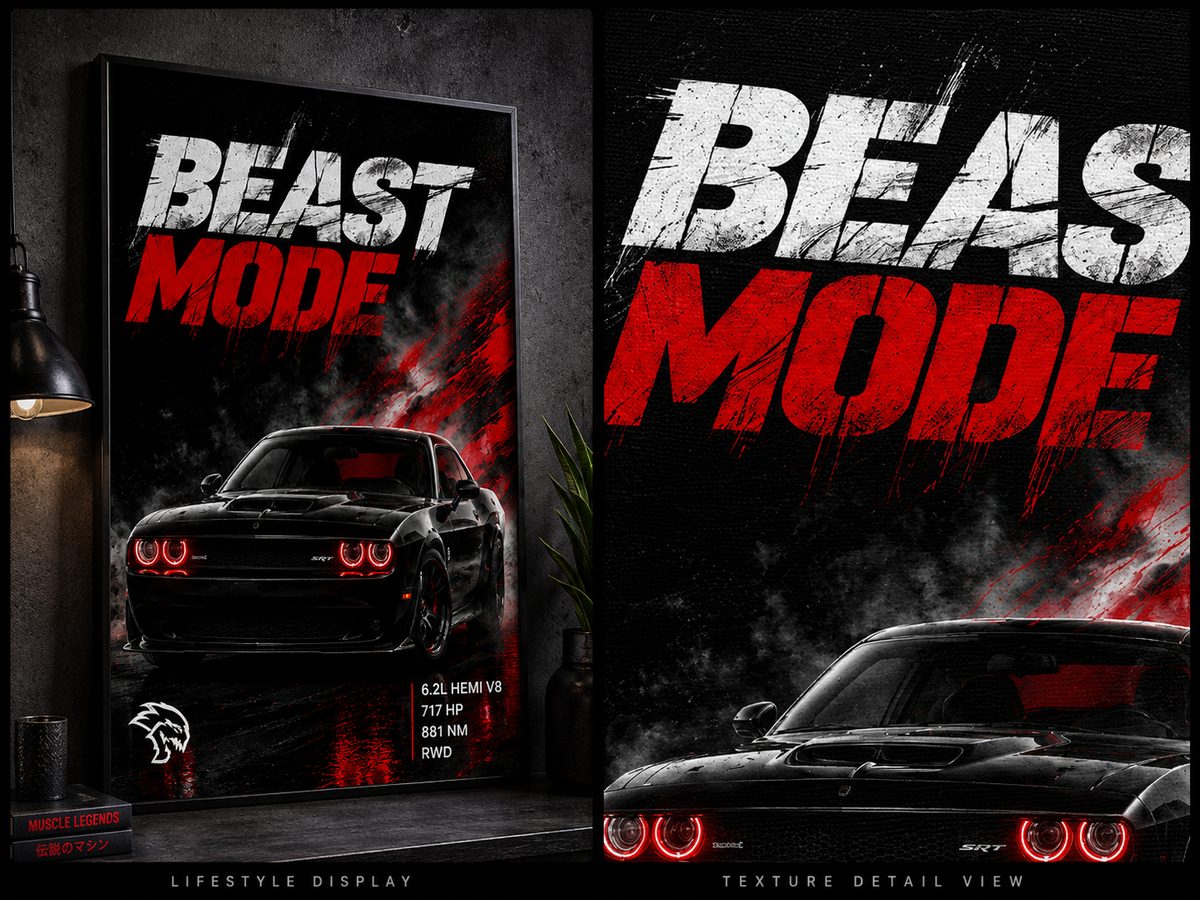 Dodge Challenger SRT Hellcat "Beast Mode" Automotive Wall Art - Image 4
