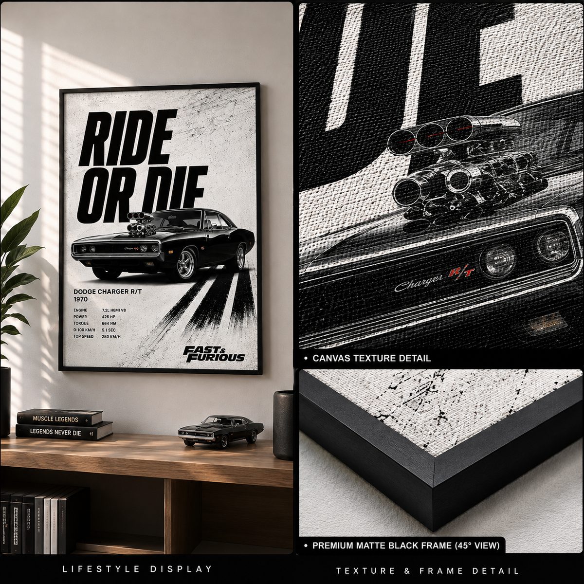Classic 1970 Dodge Charger R/T Canvas Poster – Ride or Die Fast & Furious Muscle Car Wall Art - Image 2