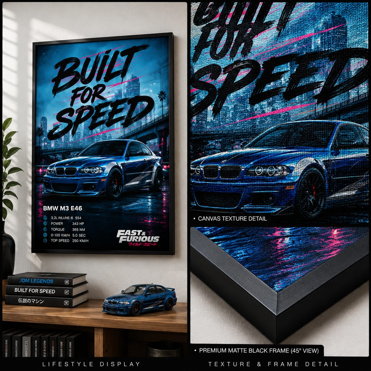 BMW M3 E46 Canvas Poster – Built For Speed Fast & Furious German Sports Car Wall Art - Image 2