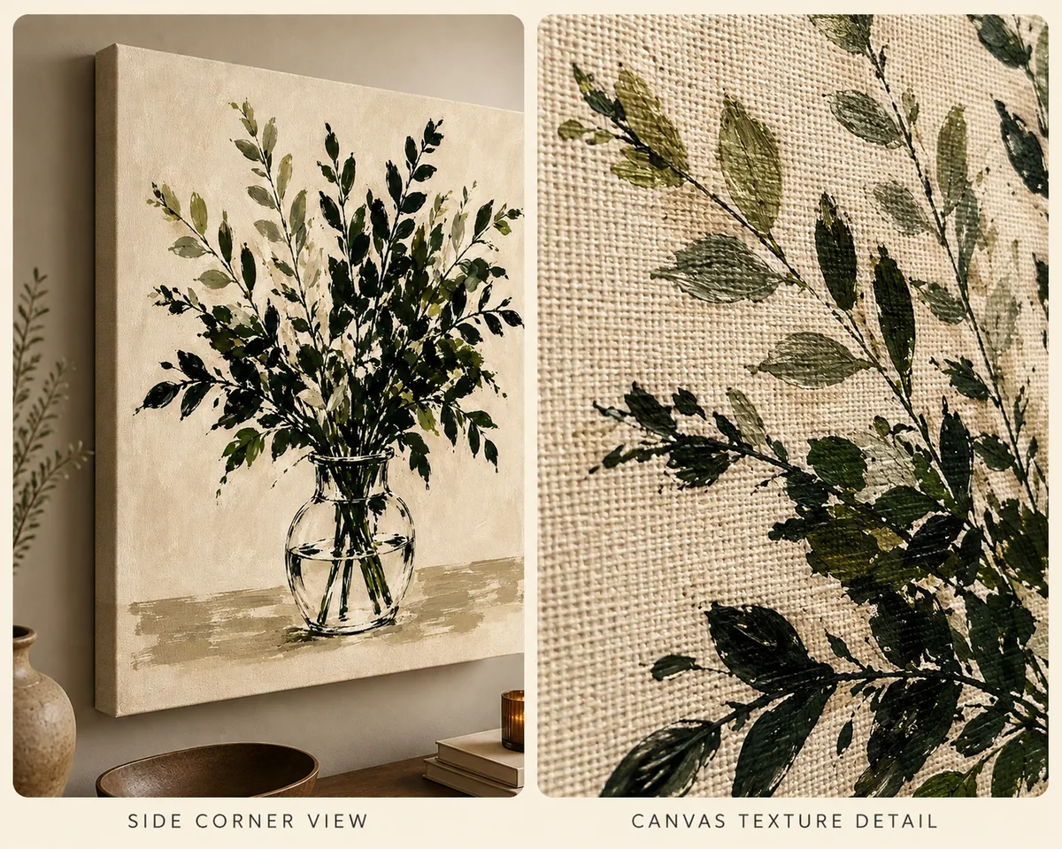 Botanical Branches in Glass Vase Art – Modern Olive Green Brushstroke Print - Image 2