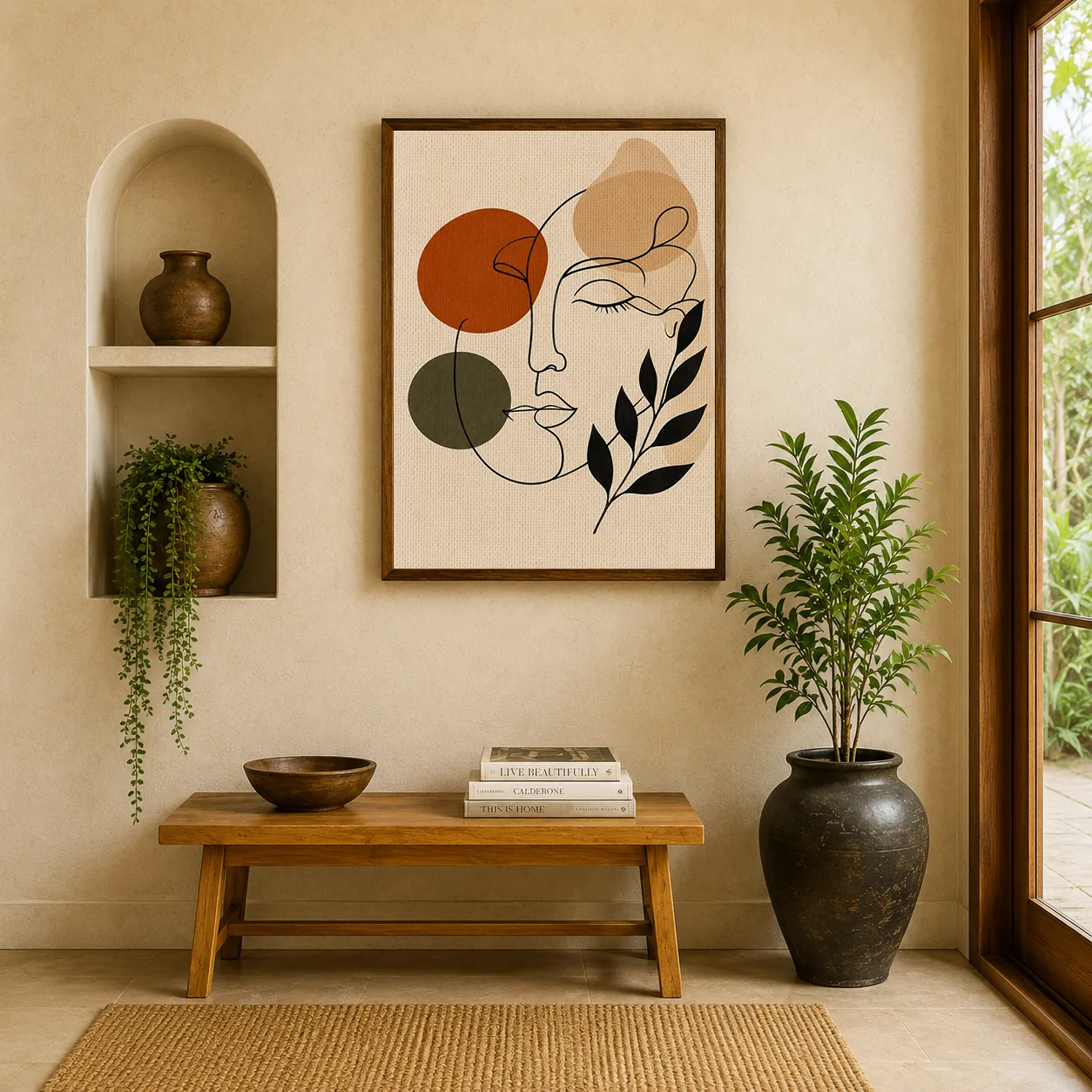 Serenity in Shapes – Modern Botanical and Feminine Face Illustration