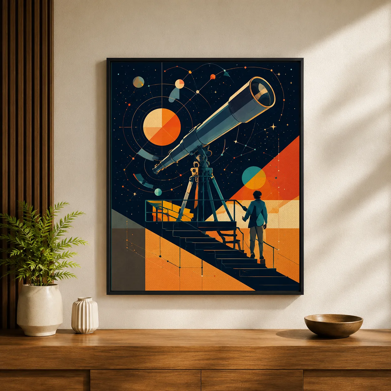 Retro Telescope Observatory Canvas Print - Vintage Stargazing Wall Art