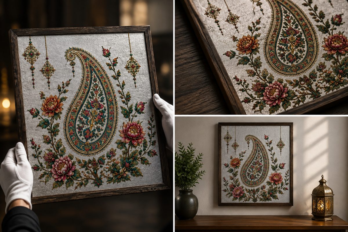 Luxury Ornate Paisley Canvas Art – Premium Silver Metallic Persian Buta Print - Image 4