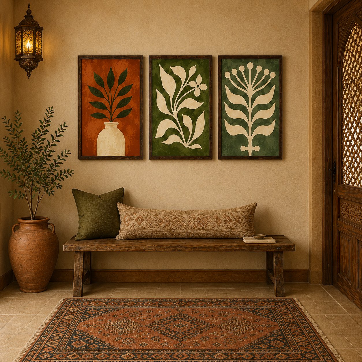 Minimalist Botanical Vases & Blooms Canvas Art – Organic Modern Triptych Print Set