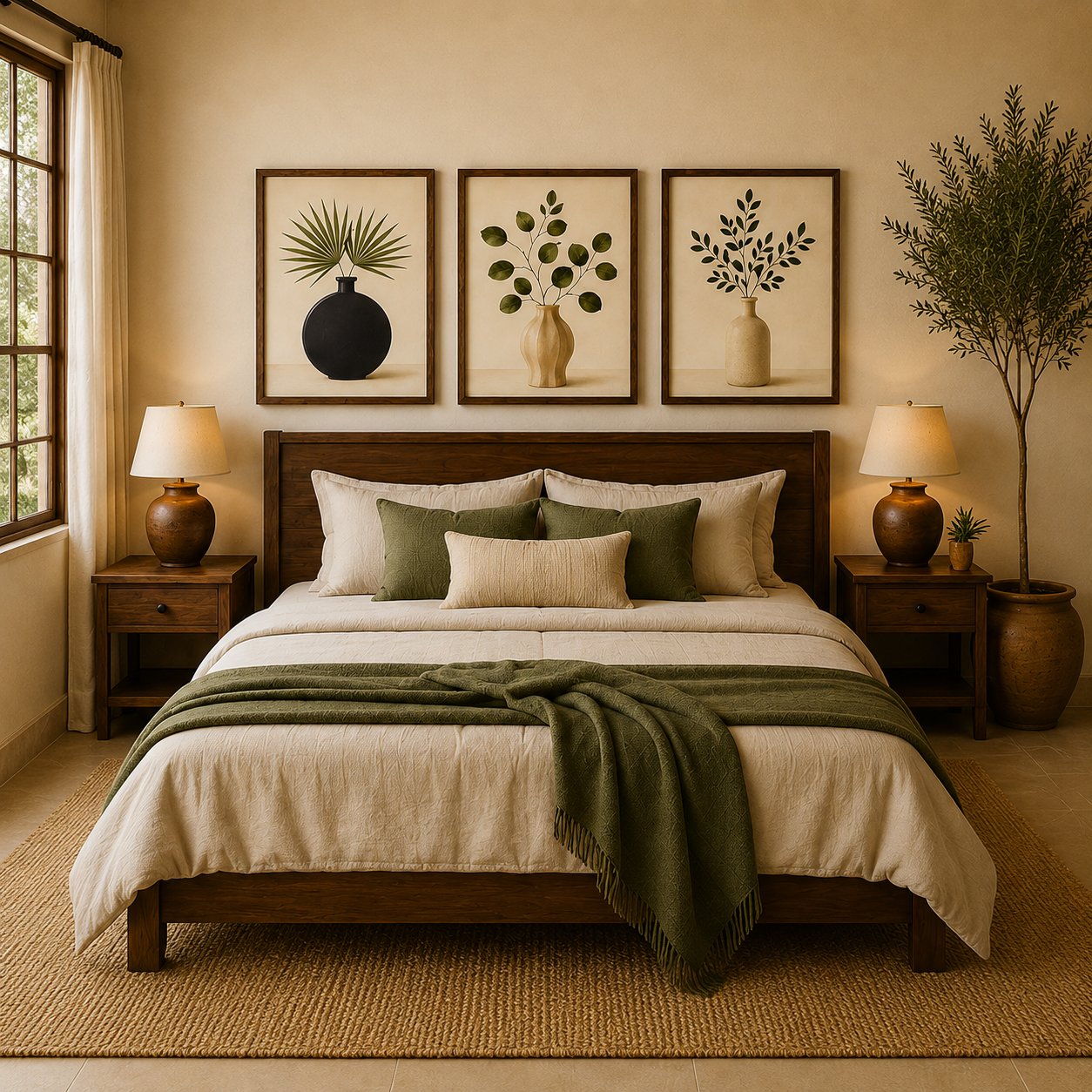 Minimalist Fan Palm & Eucalyptus Canvas Art – Organic Modern Triptych Print Set