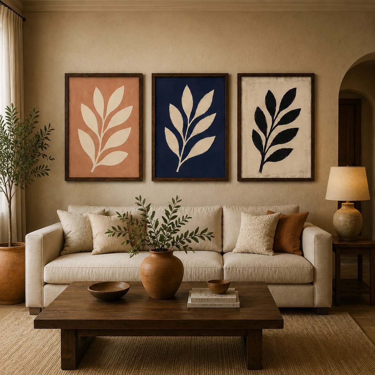 Minimalist Botanical Branches Canvas Art – Organic Modern Triptych Print Set